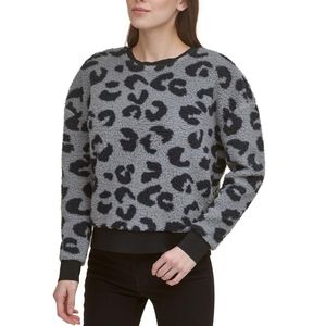 DKNY Black & Gray Fleece Leopard Sweater Size XL